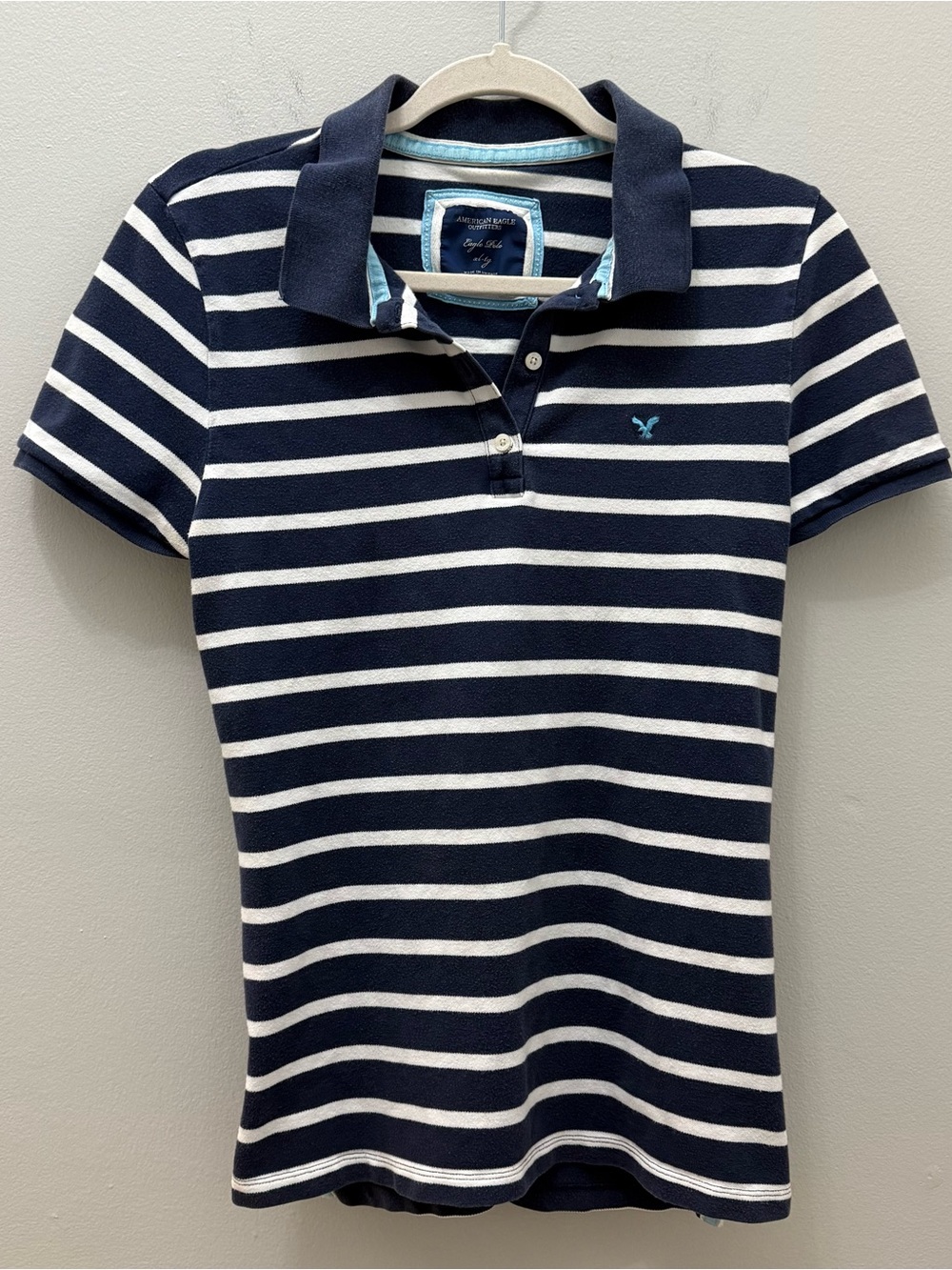 Vintage Y2K American Eagle Outfitters Navy & White Striped Polo w/ Logo Size XL